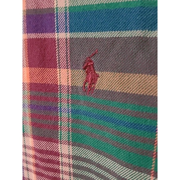 Vintage Polo Ralph Lauren Cotton Flannel Shirt Medium Green Blue Red Plaid 90s - Picture 5 of 11